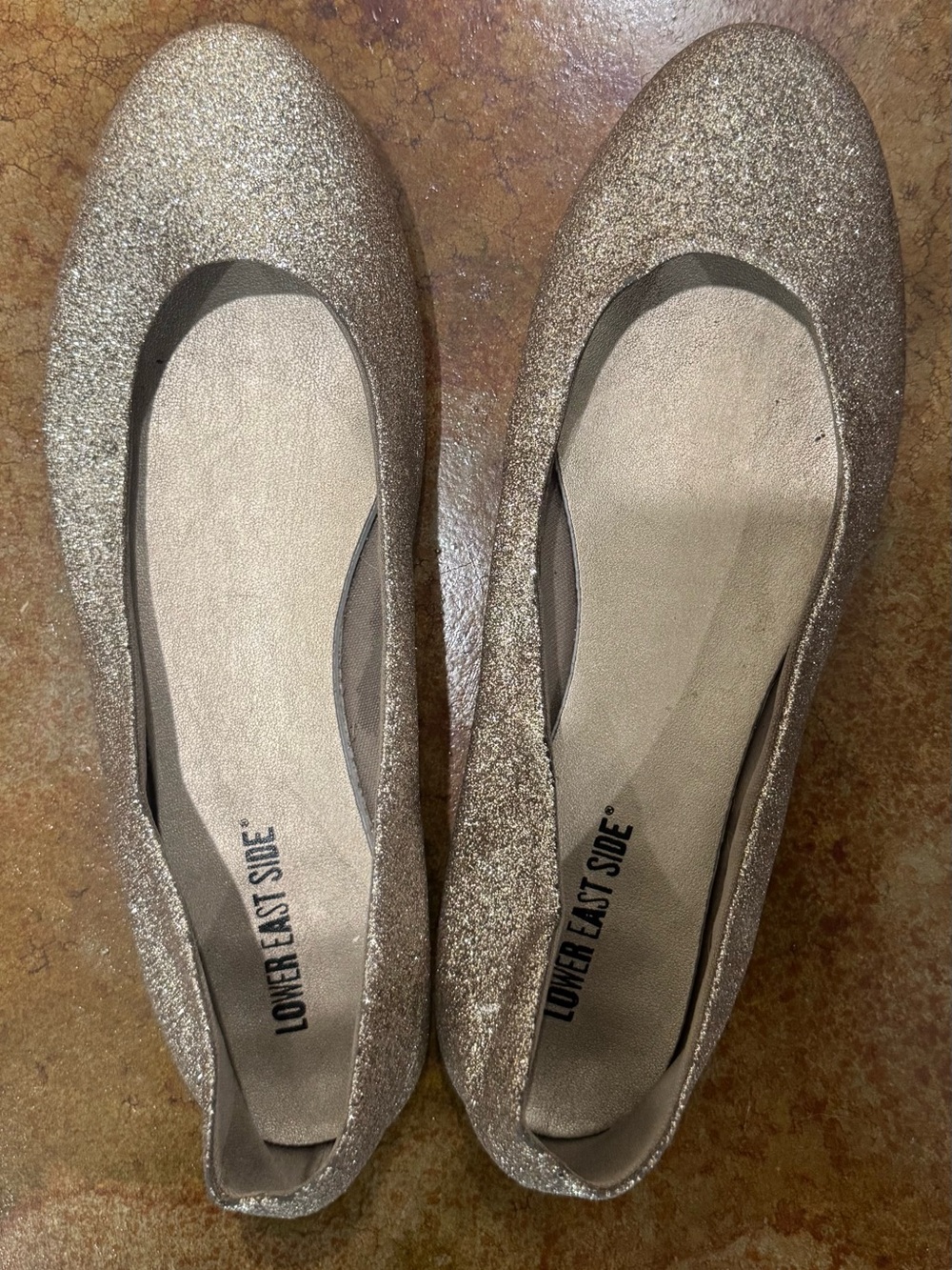 LOWER EAST SIDE Glitter Slip-On Ballet Flats in Champagne Gold